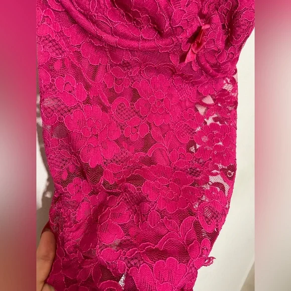 Vintage Victoria’s Secret Gold Label Hot Pink Floral Lace Bodysuit